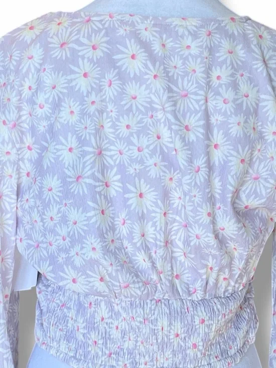 Elodie NWT Lavender Ditsy Floral Balloon Sleeve Crop Top M Boho Festival Retro - Picture 9 of 10